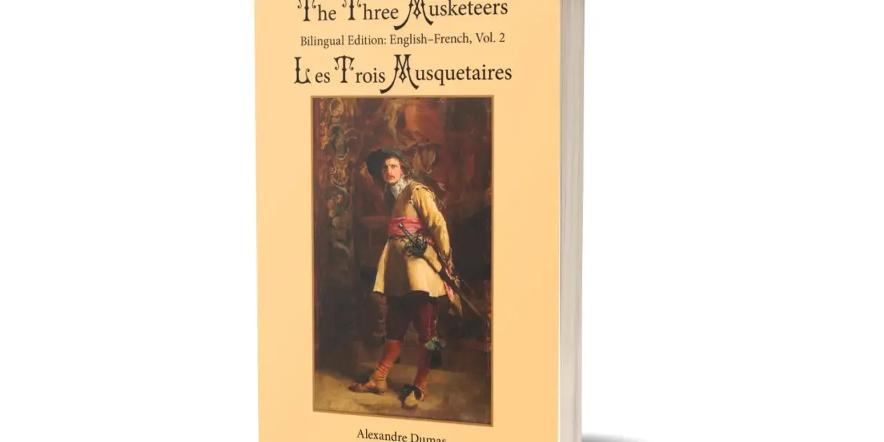 Buchcover von "Die drei Musketiere" mit einem Gemälde eines Musketiers.