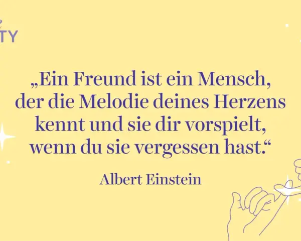 Ein Zitat von Albert Einstein über Freundschaft mit Illustration von zwei Fingern, die sich berühren.
